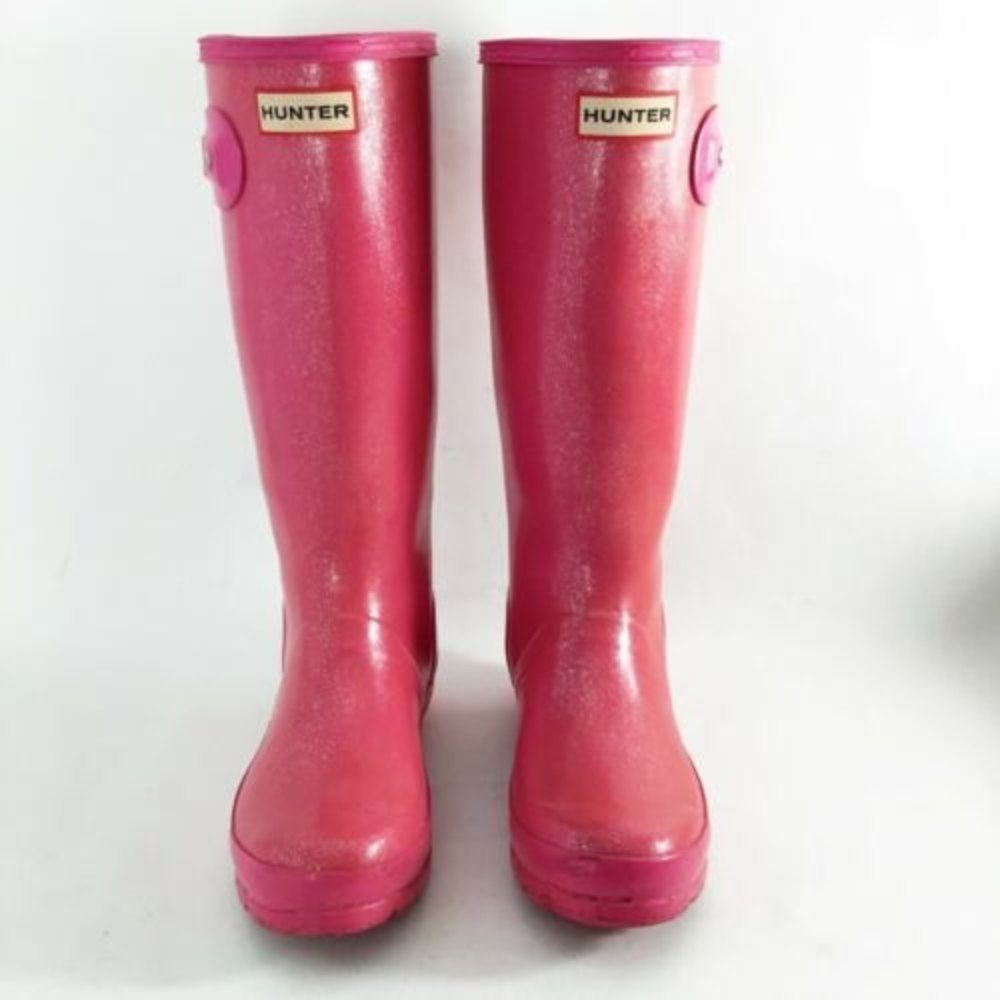 Hunter Original Glitter Fin Rain Boots Tall Pink Sparkle Big Kids Youth Girls 5 - Picture 7 of 11